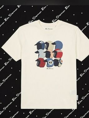 NWT - MEN'S - Ben Sherman Cream Short-Sleeve Tee with Retro Helmet Graphic